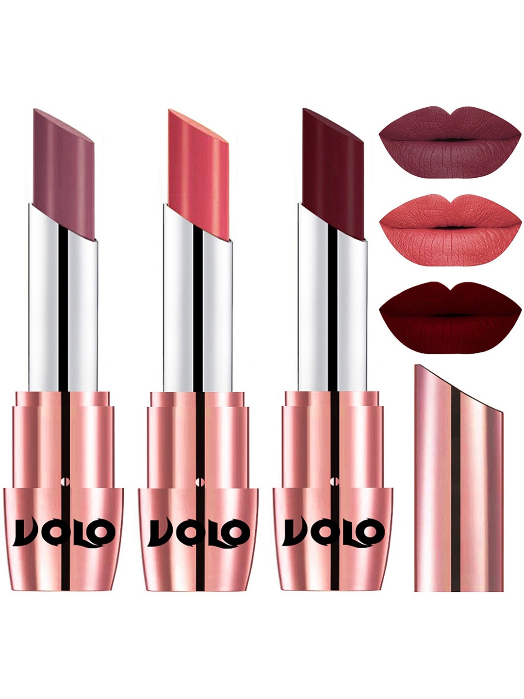 

VOLO Set Of 3 Creme Matte Lipstick 3.5g Each -Plum 636-Maroon 637-Dark Peach 642