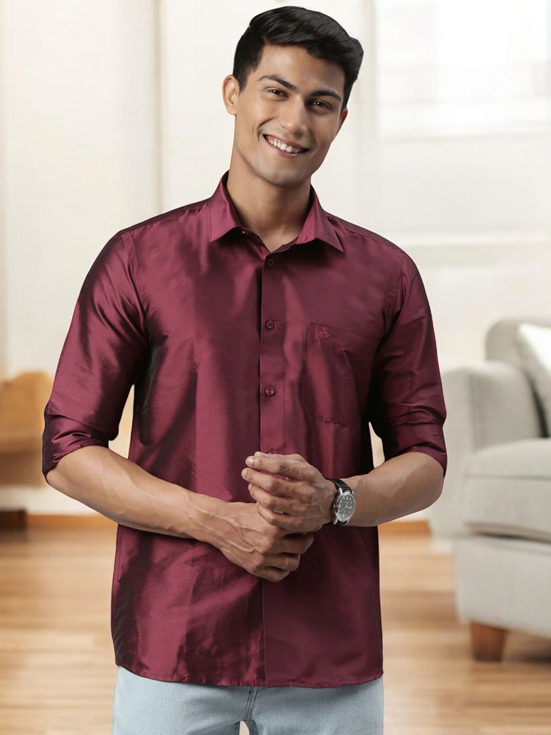 

TATTVA Spread Collar Casual Shirt, Maroon