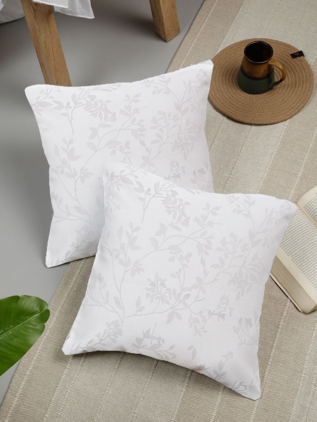 

ROSARA HOME White 2 Pieces Floral Printed Cushion Covers