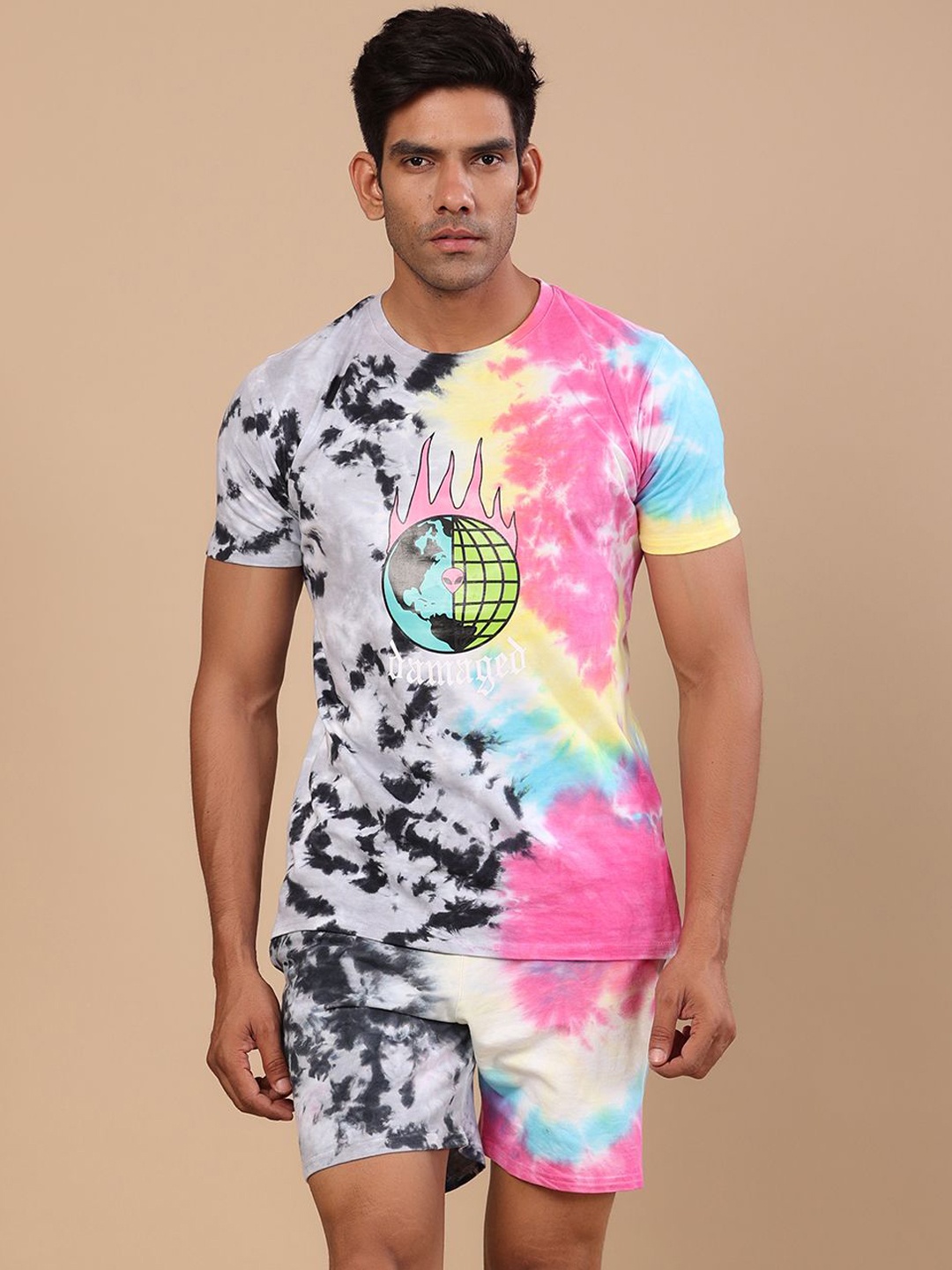 

Tistabene Tie & Dye Printed T-Shirt & Shorts Co-Ord, White