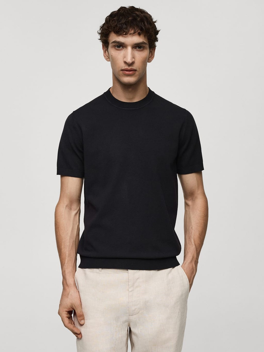 

MANGO MAN Round Neck Regular T-Shirt, Black