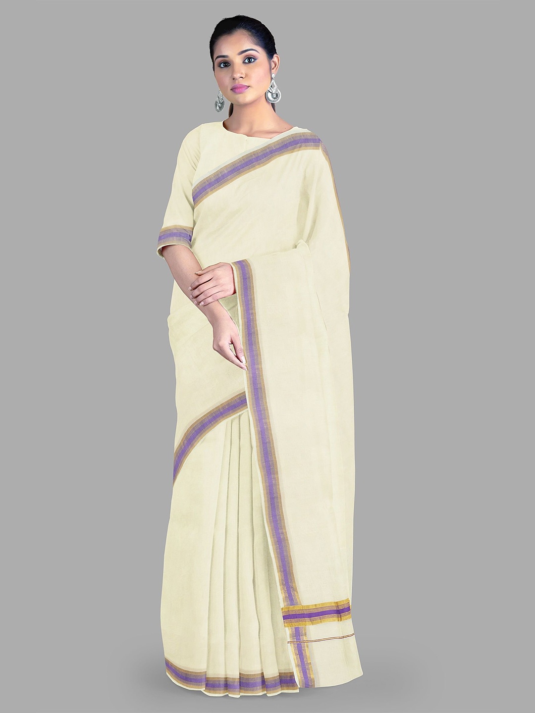 

The Chennai Silks Zari Pure Cotton Kasavu Saree, Off white