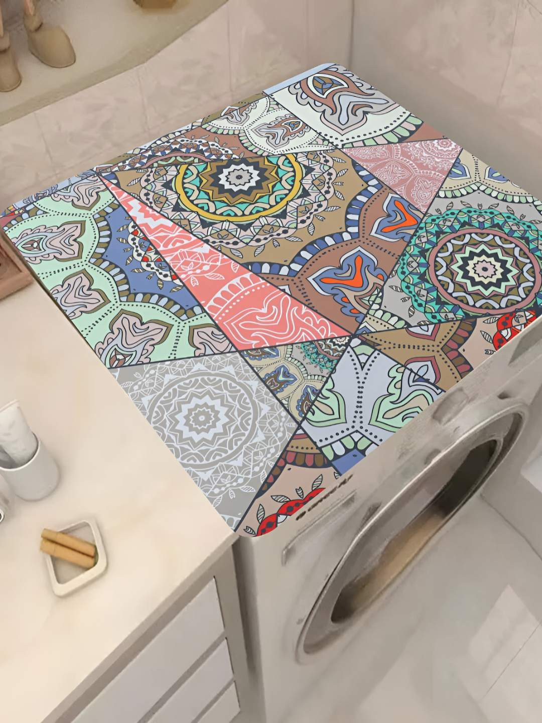 

Homecloud Pink & White Abstract Printed Waterproof Washing Machine Cover
