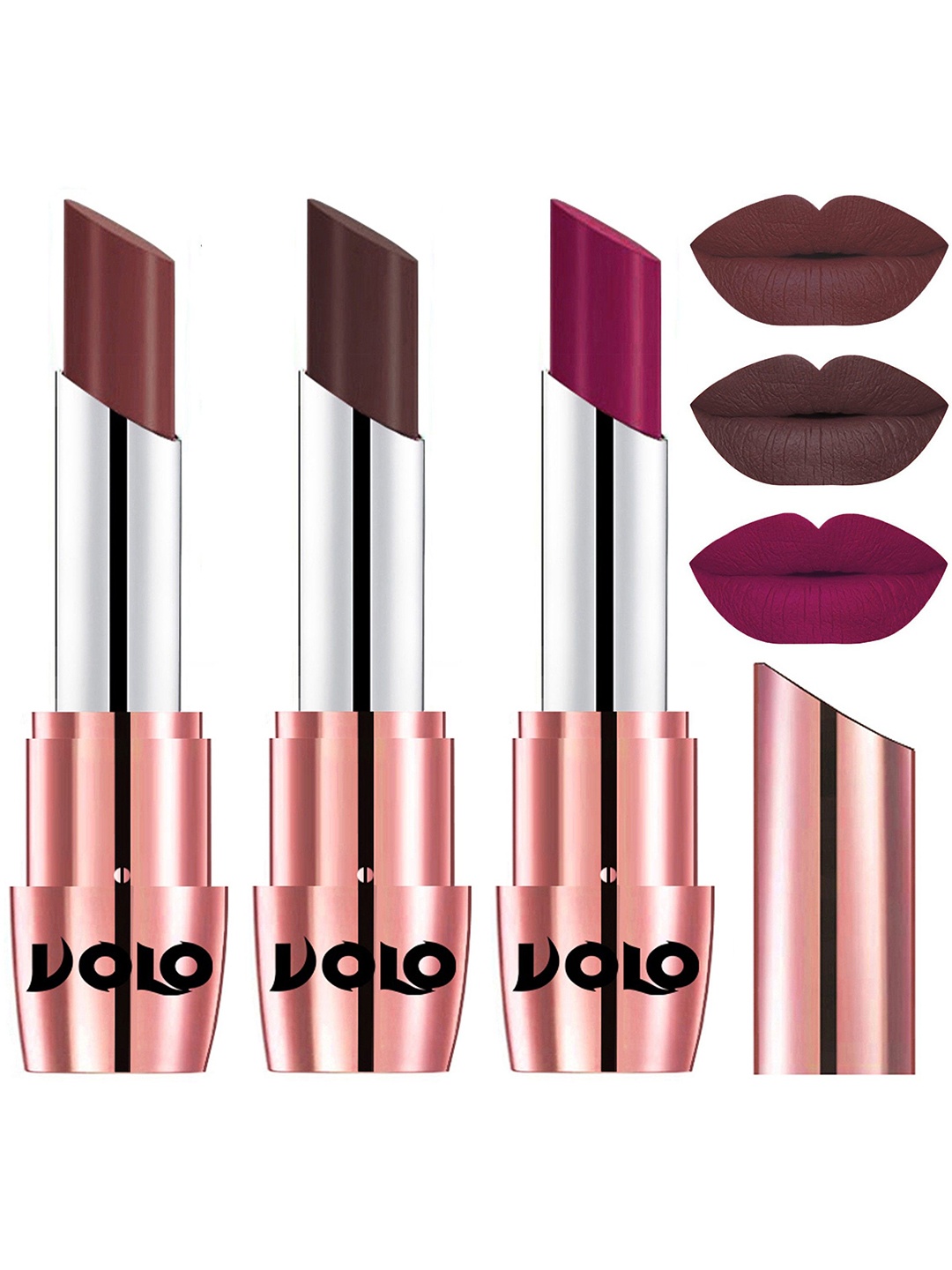 

VOLO Set Of 3 Creme Matte Lipstick 3.5g Each - Magenta 634-Coffee 635 -Chocolate 645