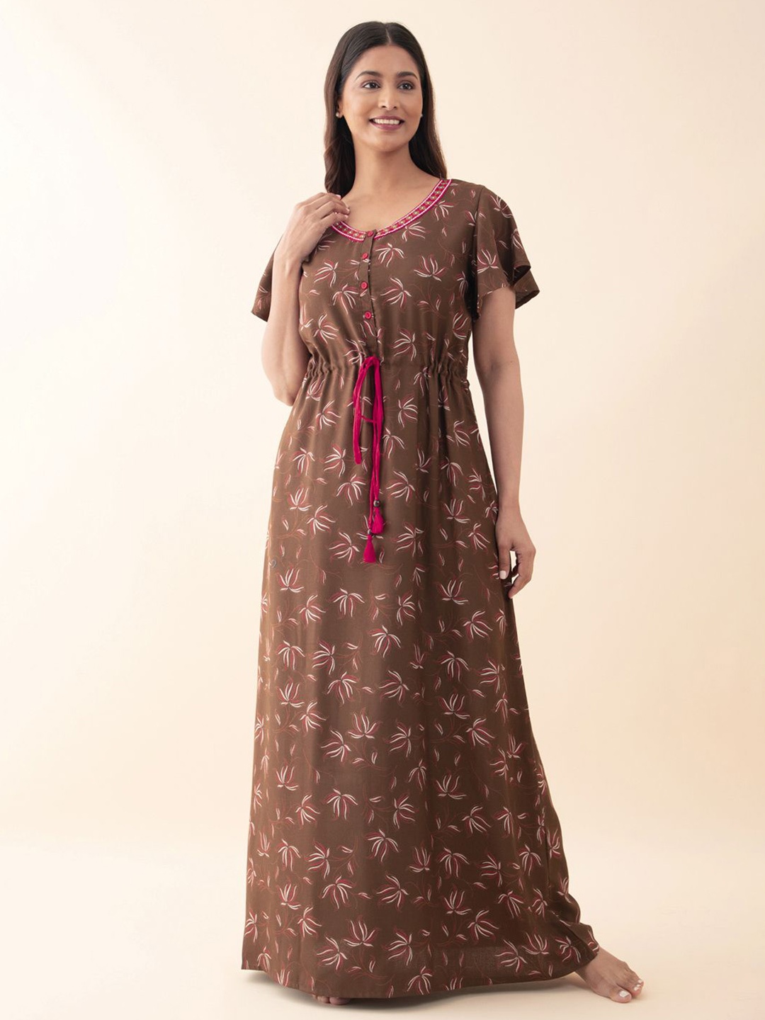 

Maybell Printed Maxi Nightdress, Brown