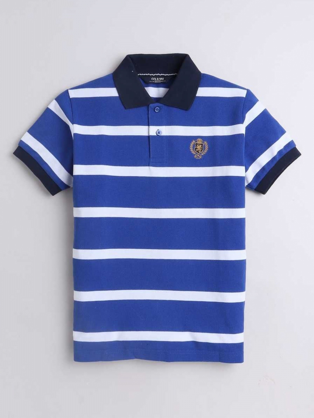 

CELSIUS Unisex Kids Striped Polo Collar Cotton T-shirt, Blue