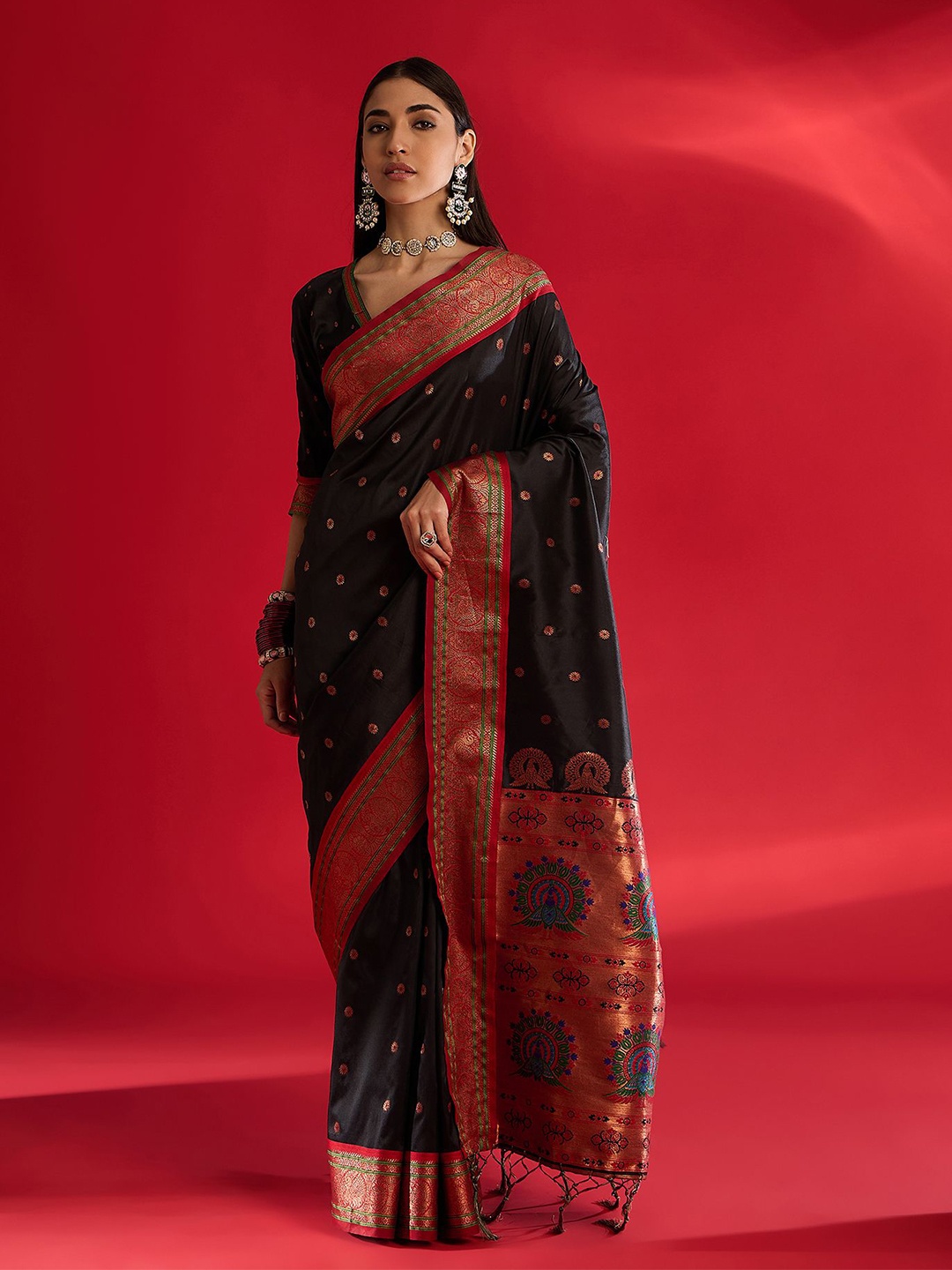 

Dori Woven Design Zari Paithani Saree, Black