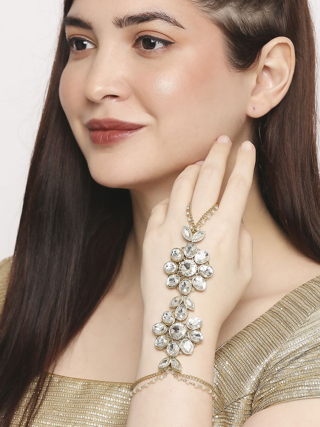 

Anouk Kundan & Pearls Studded Wraparound Bracelet, Gold
