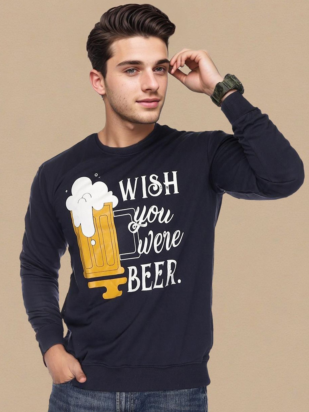 

MABYN Men Typography Printed Hooded Sweatshirt, Blue