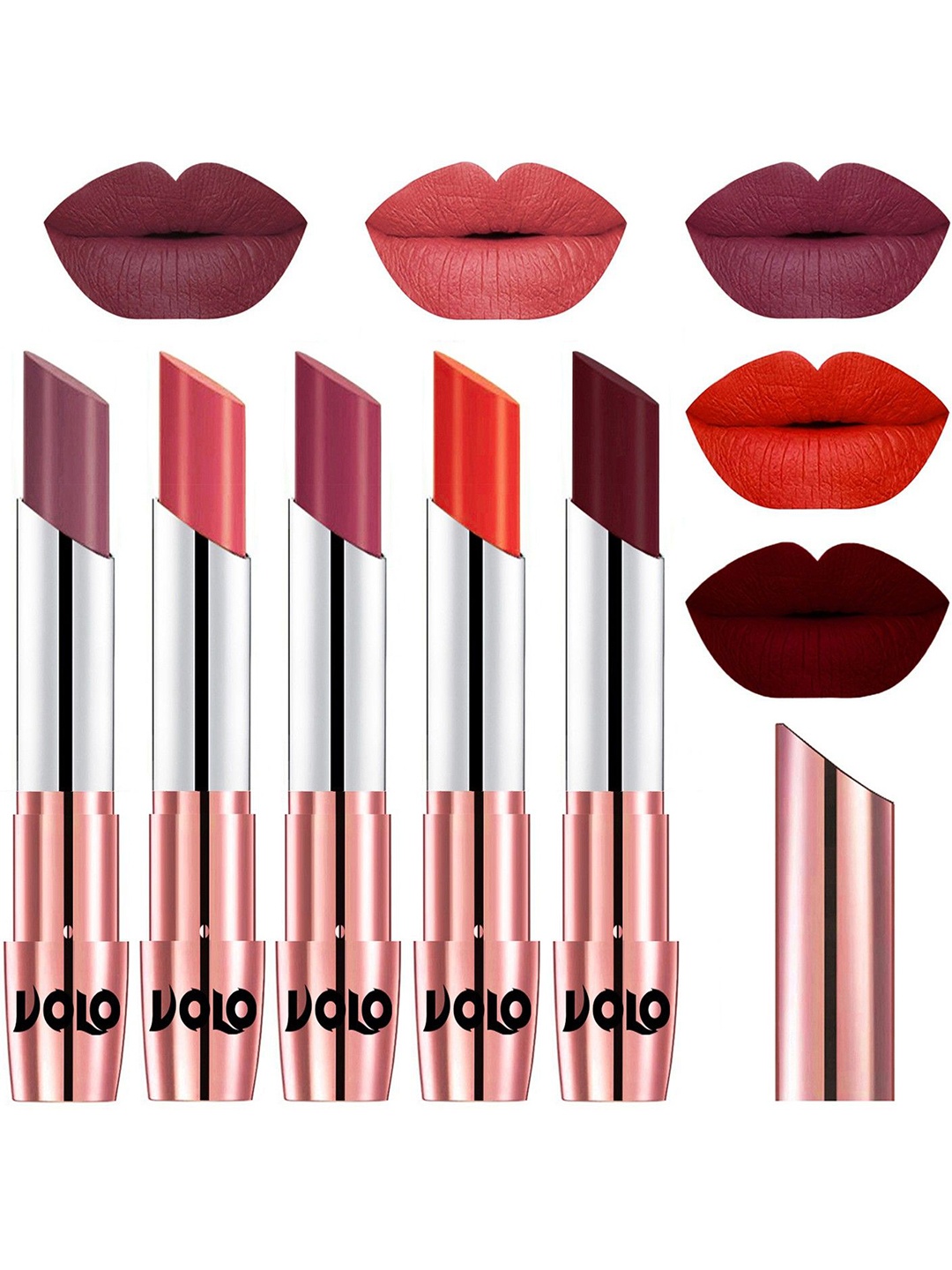 

VOLO Set Of 5 Creme Matte Lipstick 3.5gEach-Plum36-DarkPeach37-RosePink38-Coral39-Maroon42, Red