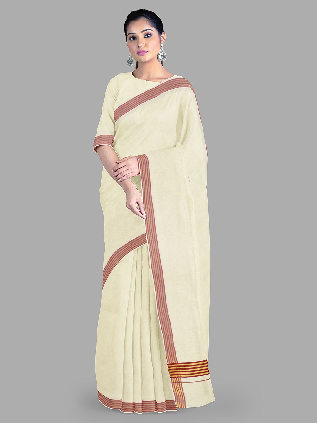 

The Chennai Silks Pure Cotton Kasavu Saree, Off white