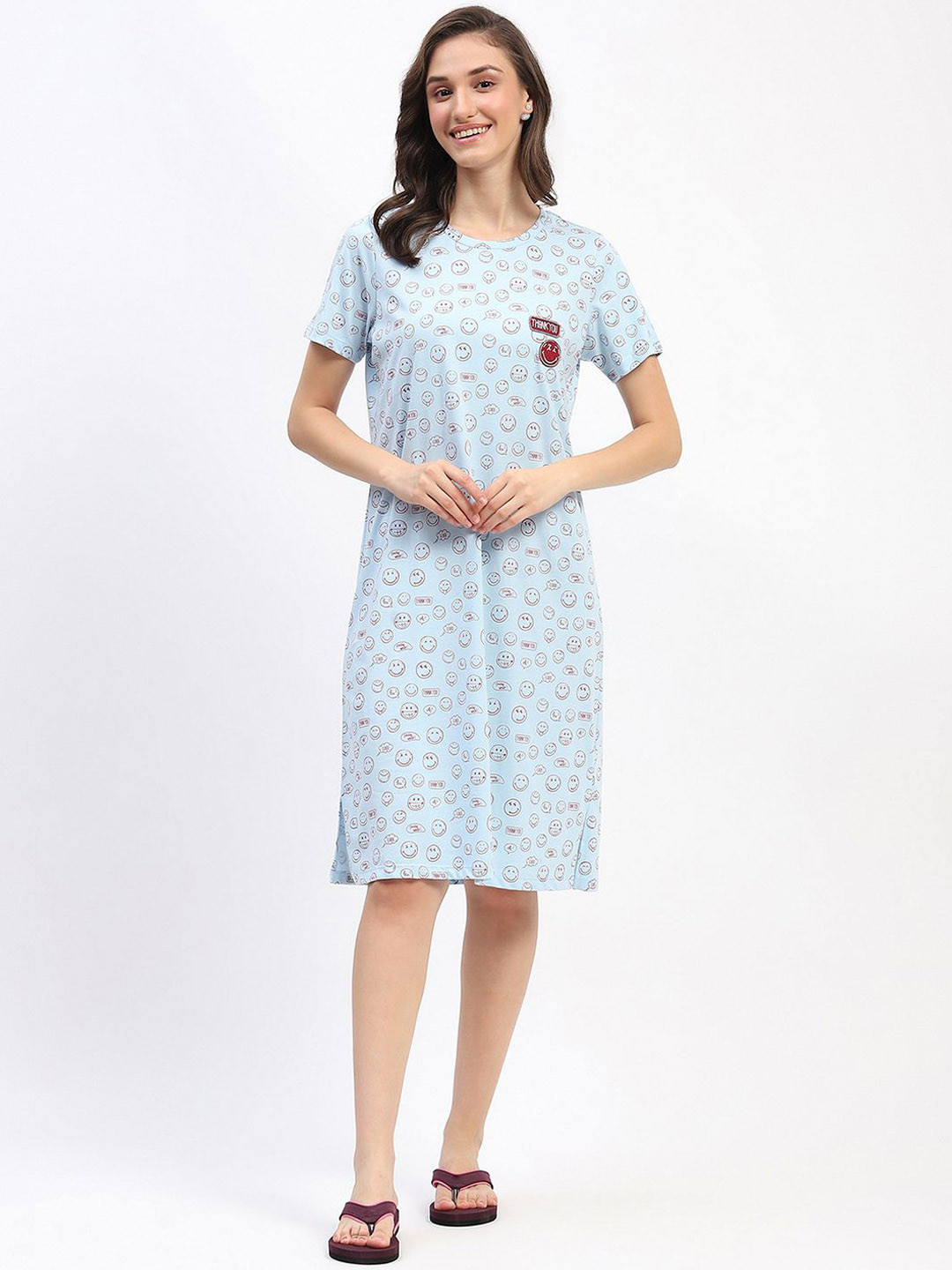 

MADAME M SECRET Women Printed Pure Cotton Nightdress, Blue