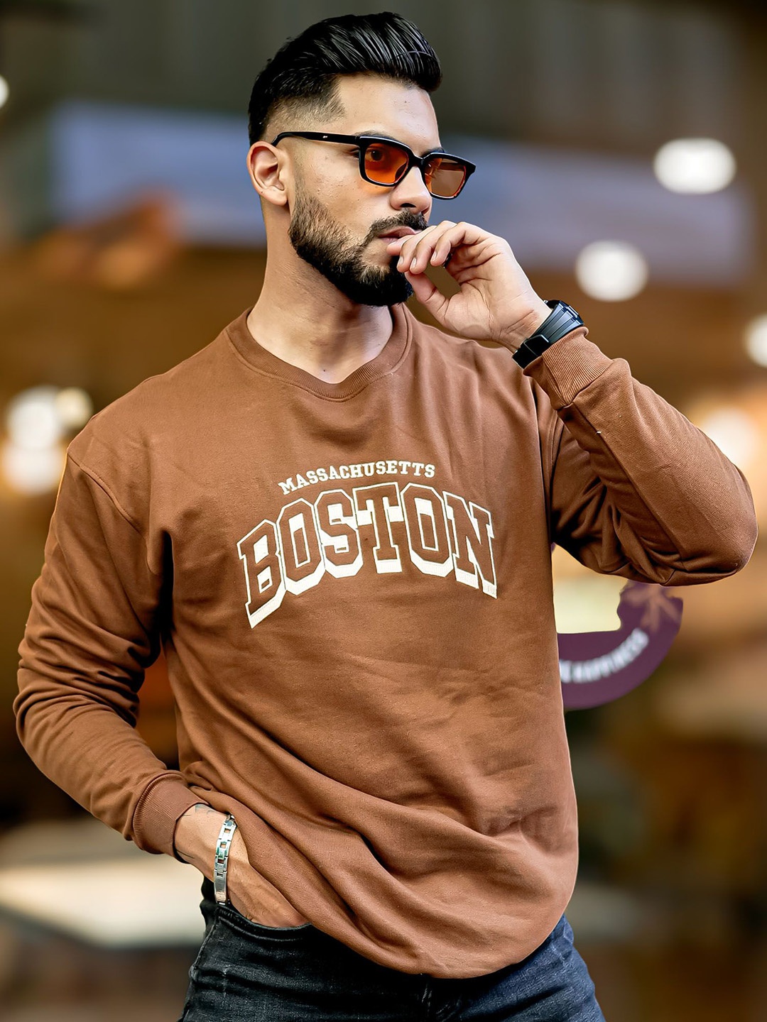 

Maniac Men Typography Printed Round Neck Sweatshirt, Brown