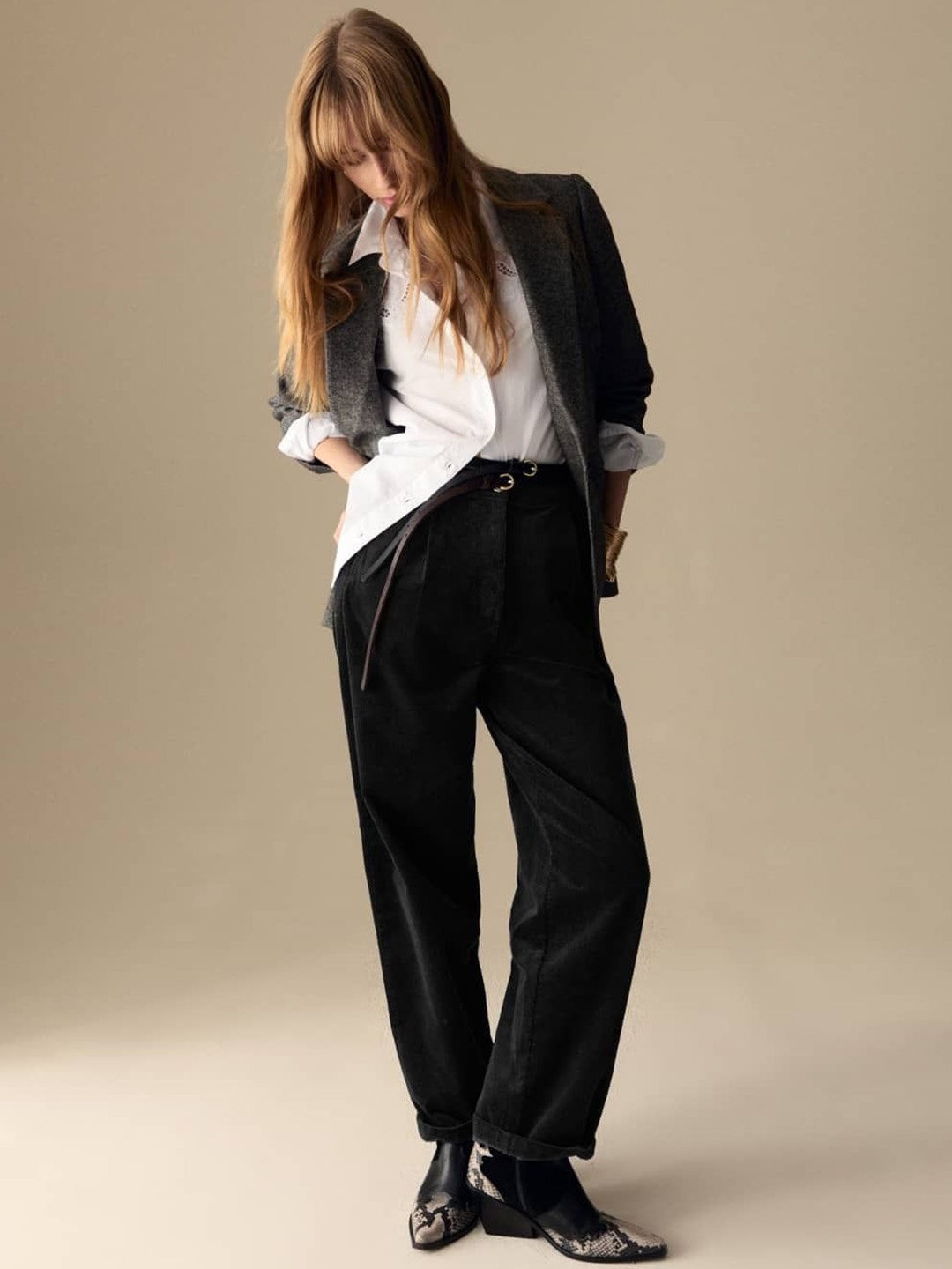 

Marks & Spencer Women Straight Fit High-Rise Pleated Trousers, Black