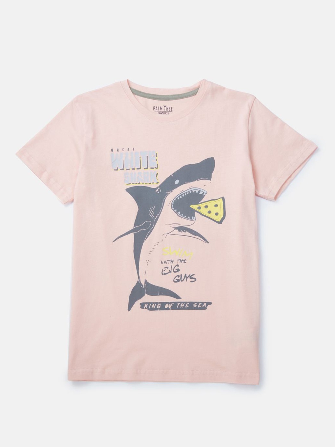 

Palm Tree Boys Graphic Printed Cotton T-shirt, Pink