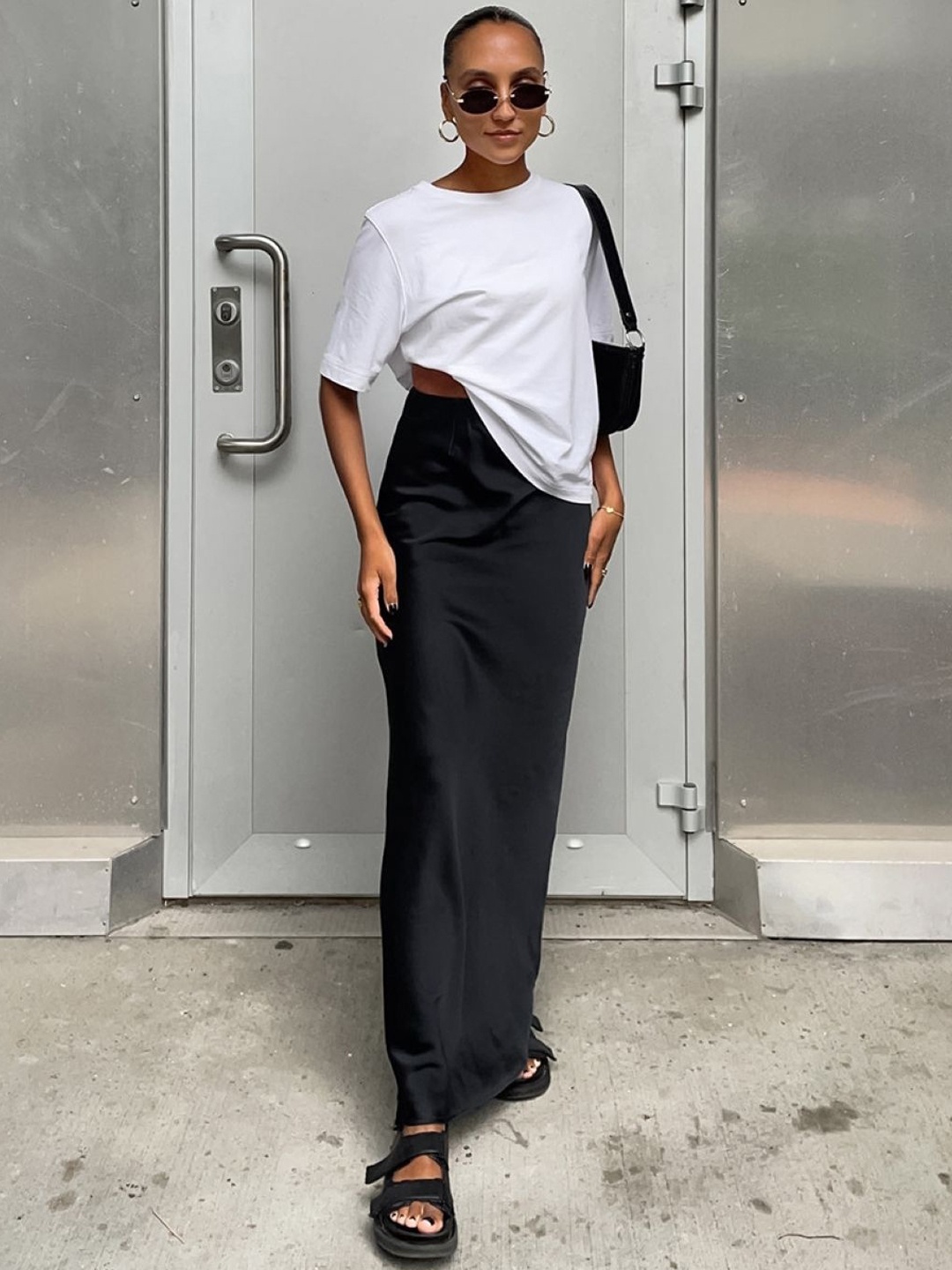 

KPOP Maxi Slip-On Straight Solid Skirt, Black