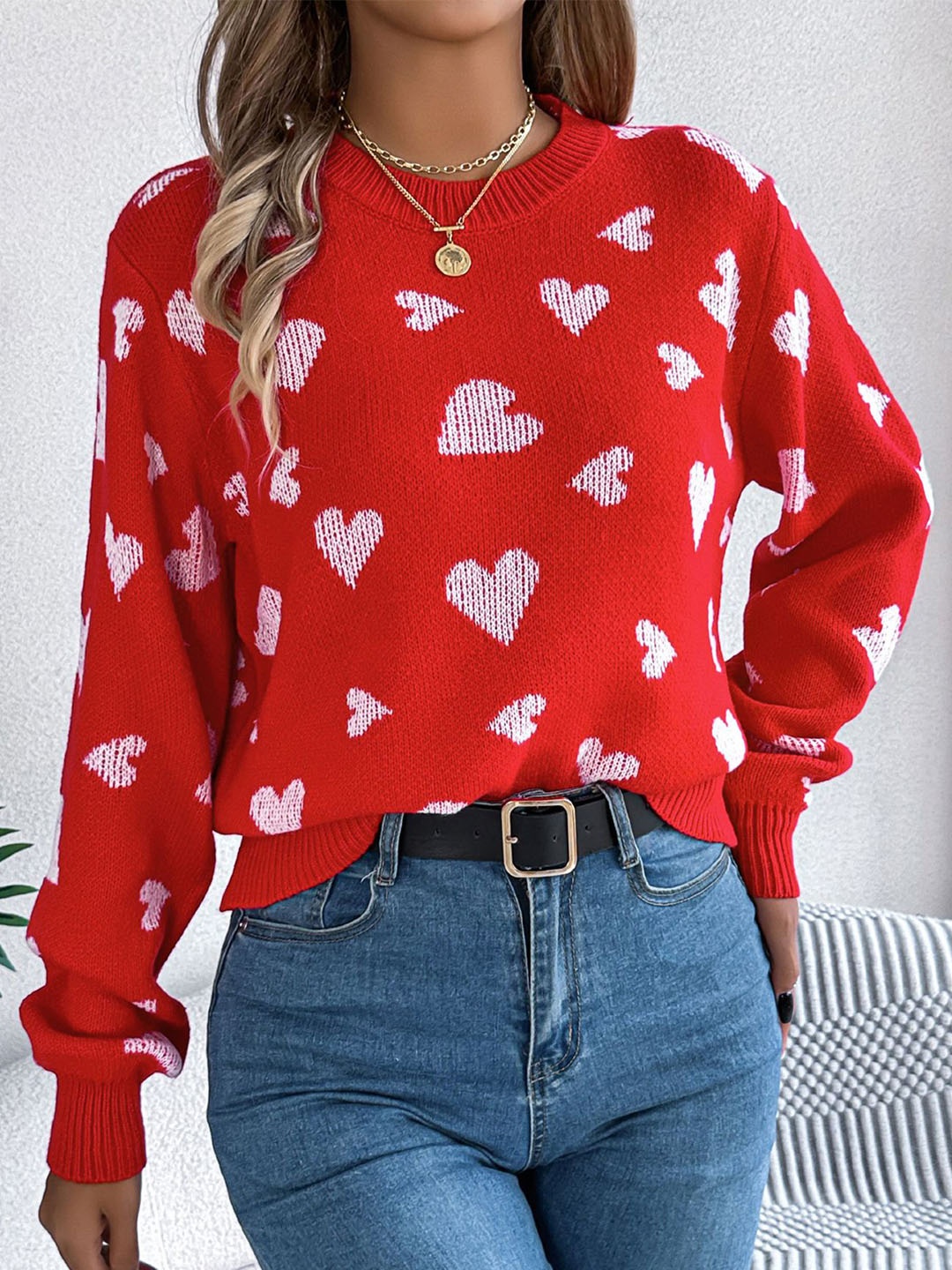 

StyleCast x Revolte Women Printed Pullover Sweater, Red