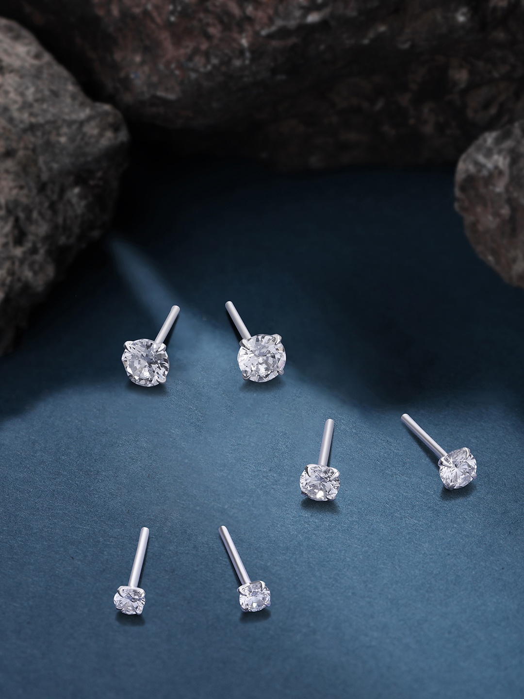 

Accessorize Set Of 3 925 Sterling Silver Cubic Zirconia Diamond Shaped Studs