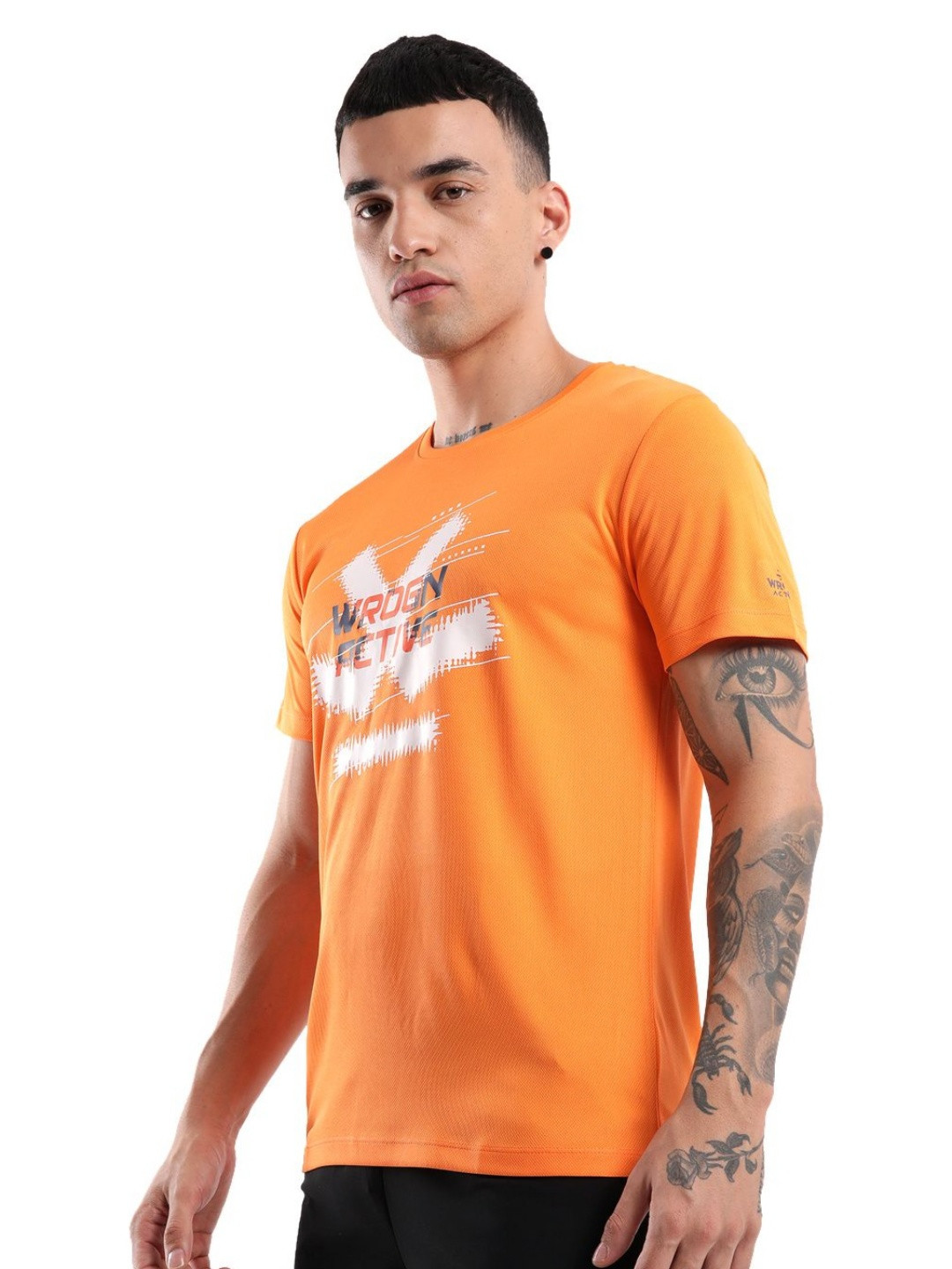 

WROGN Men Typography Printed Round Neck Slim Fit T-shirt, Orange
