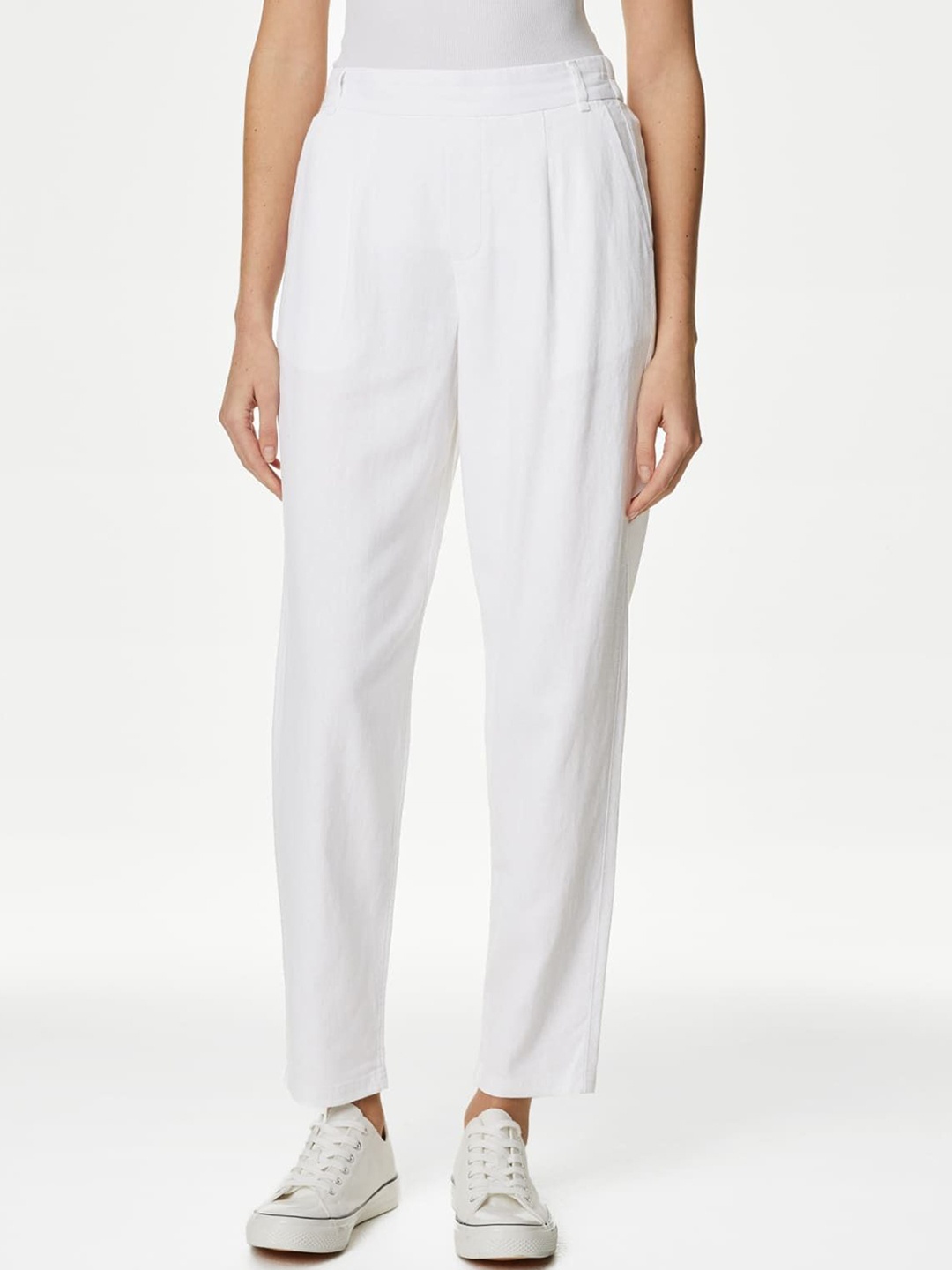 

Marks & Spencer Women Solid High-Rise Tapered Fit Trousers, White