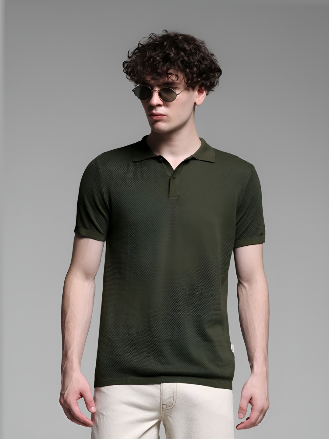 

Jack & Jones Men Solid Polo Collar Cotton Slim Fit T-shirt, Green