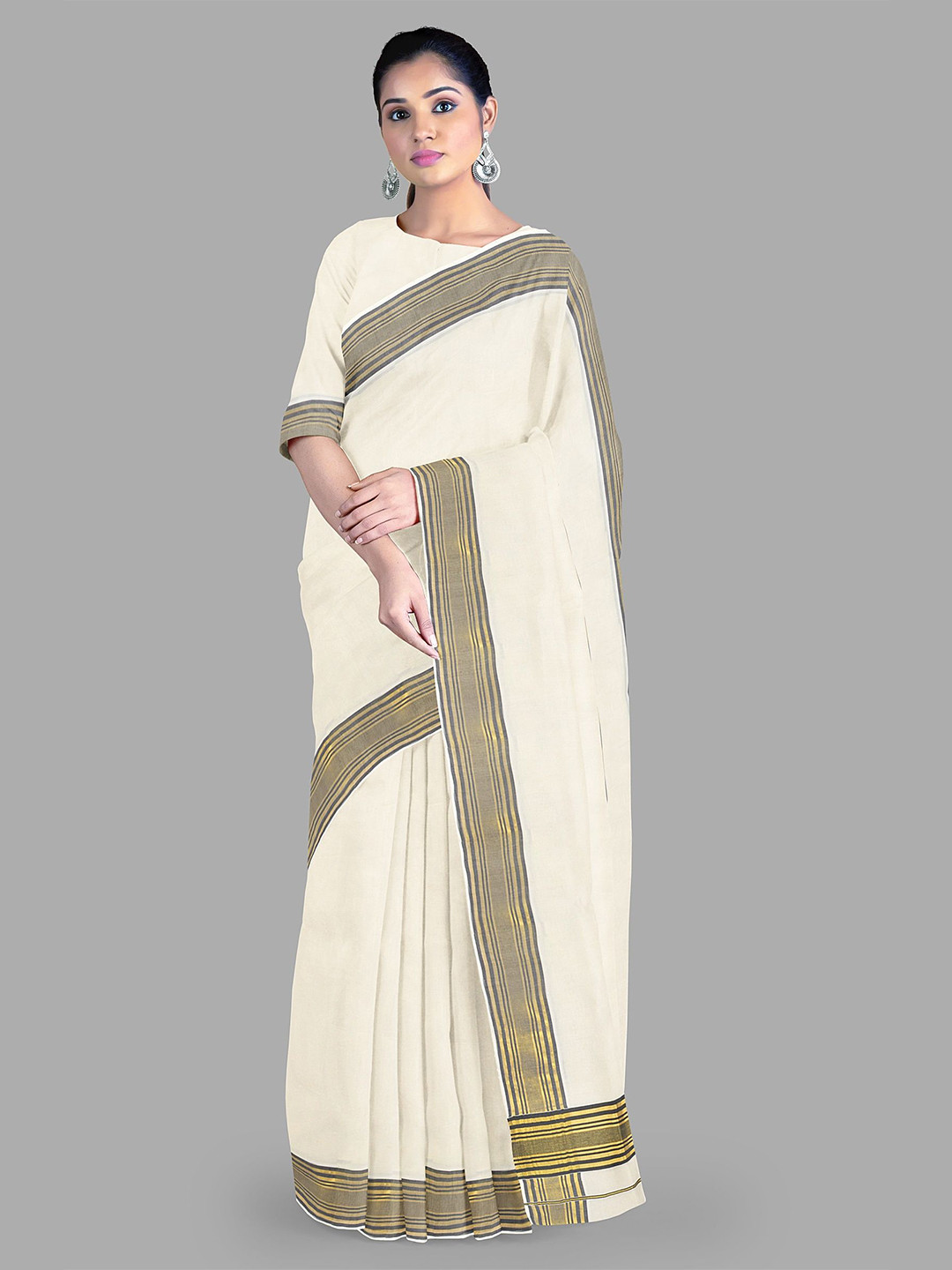 

The Chennai Silks Pure Cotton Kasavu Saree, Off white