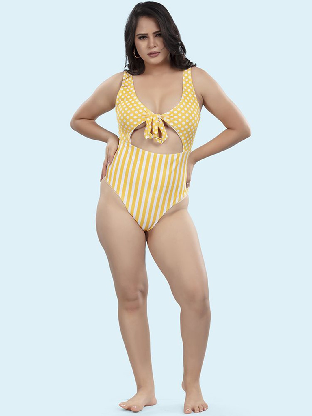 

BOLD & BAE Women Striped Round Neck Bodysuit, Yellow