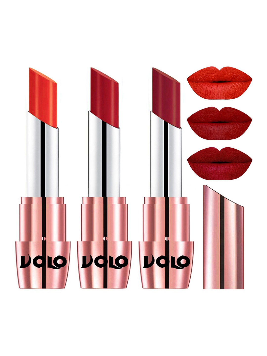 

VOLO Set Of 3 Creme Matte Lipstick-3.5 g Each-639-Coral 640-Tomato Red 643-Red