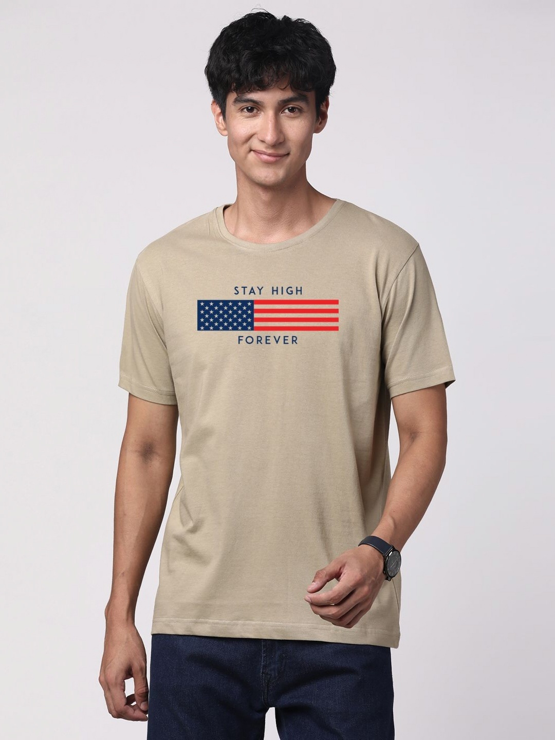 

ADRO Men Graphic Printed Cotton T-shirt, Beige