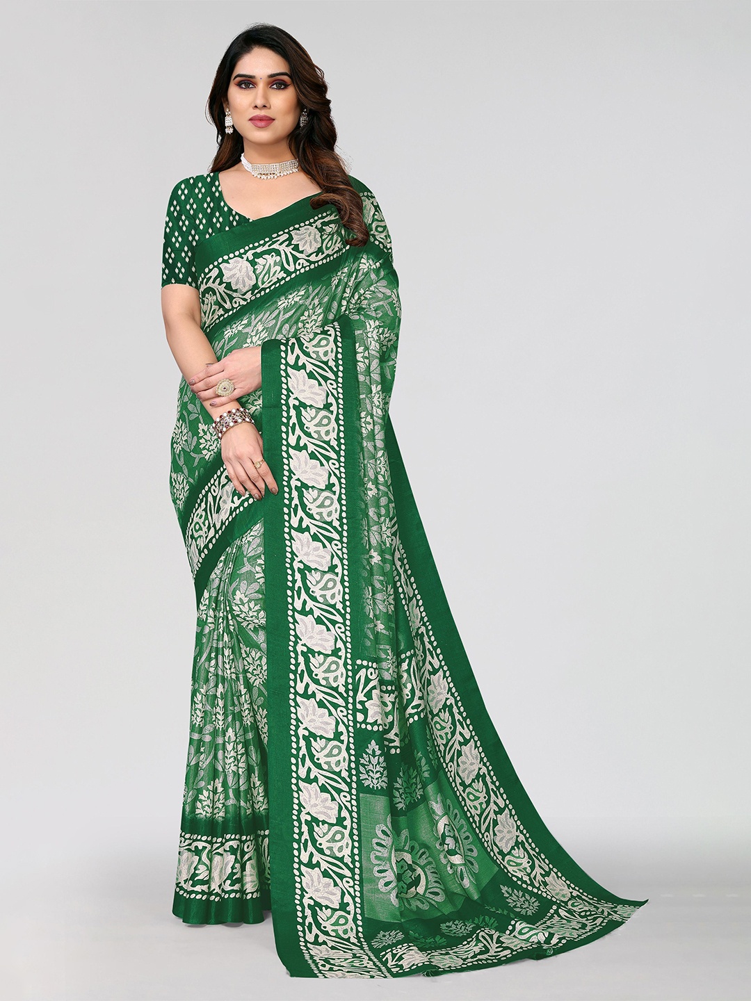 

VIRICA Floral Saree, Green