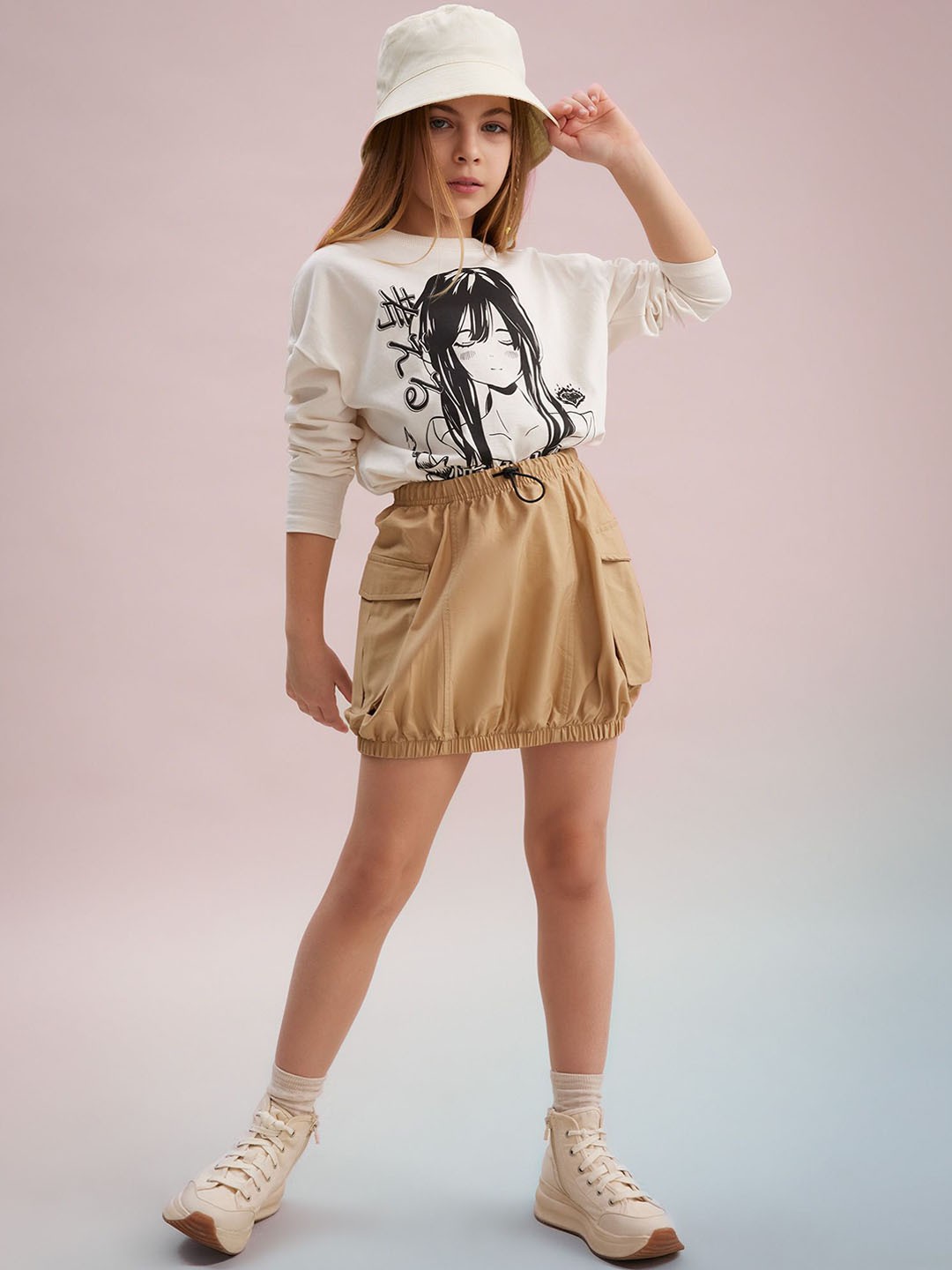 

DeFacto Girls Solid A-Line Above Knee Skirts, Beige