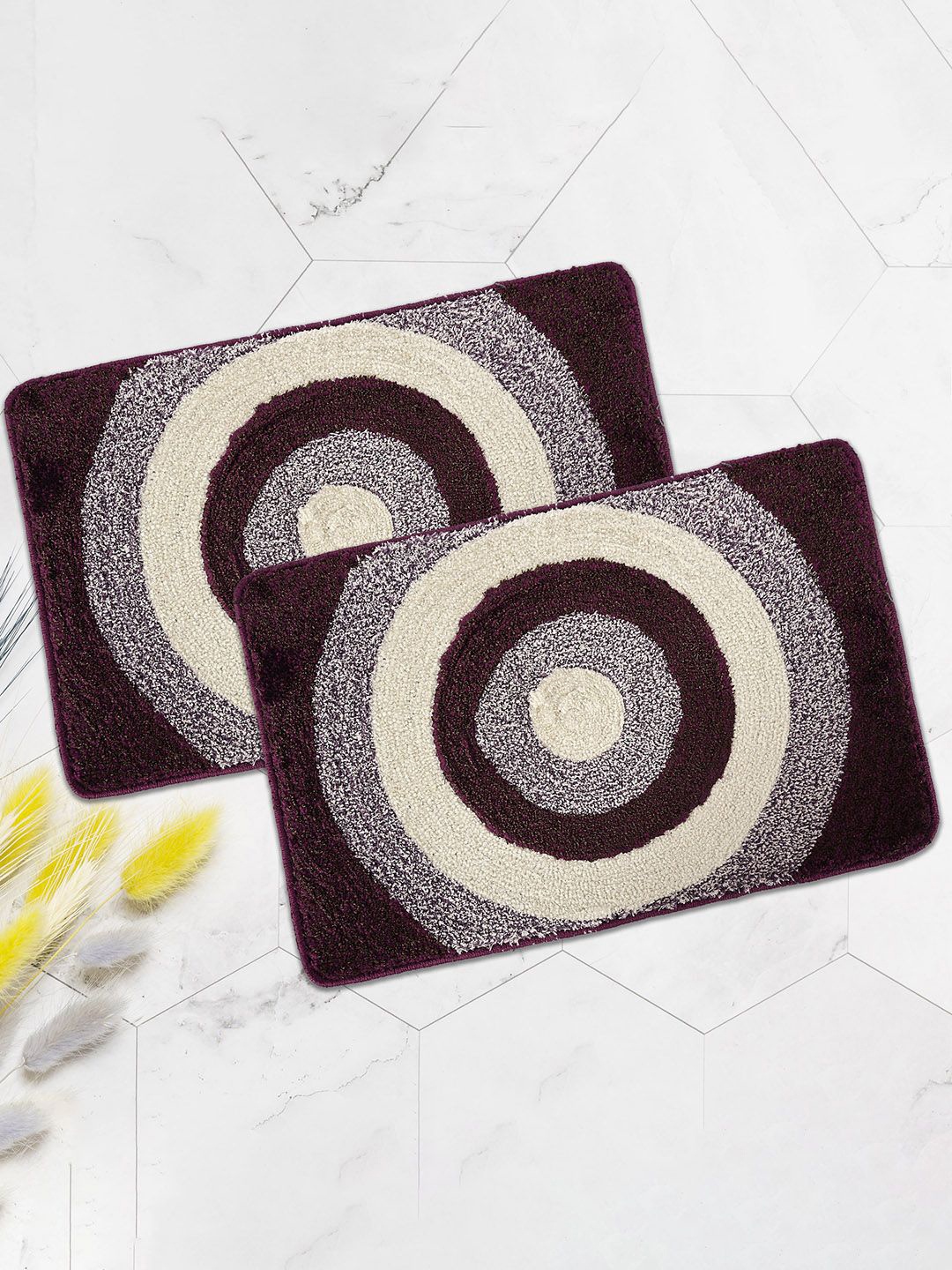 

Kuber Industries Purple & Cream-Coloured 2 Pieces Printed Anti Skid Door Mats