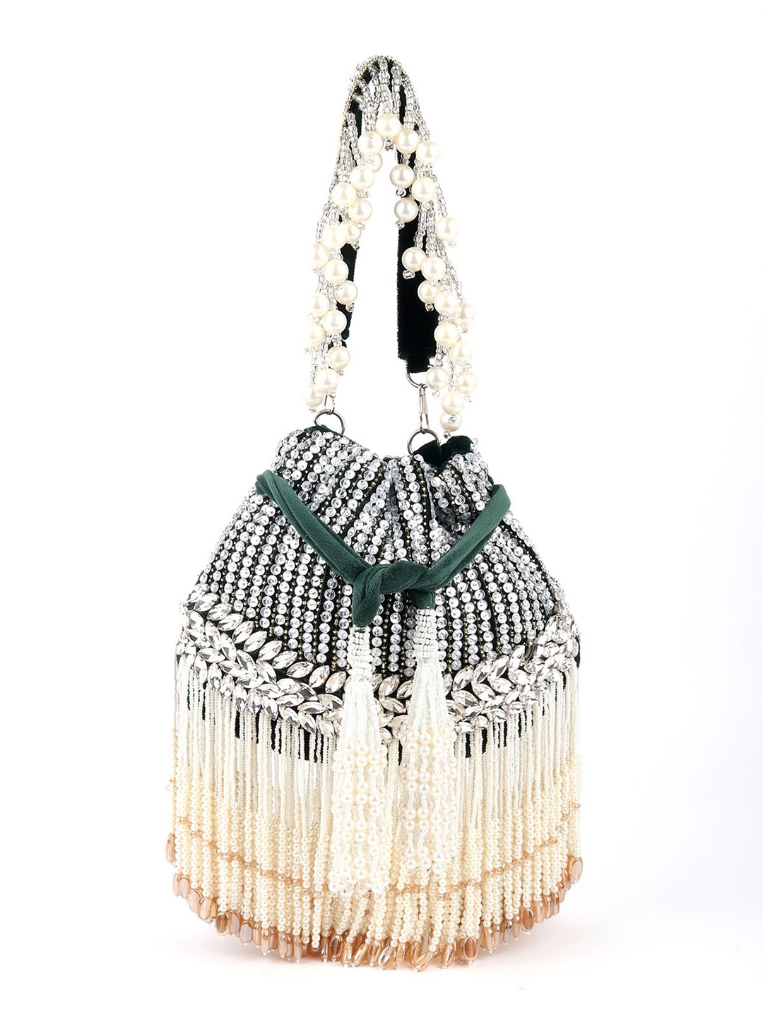 

ODETTE Embellished Potli Clutch, Green