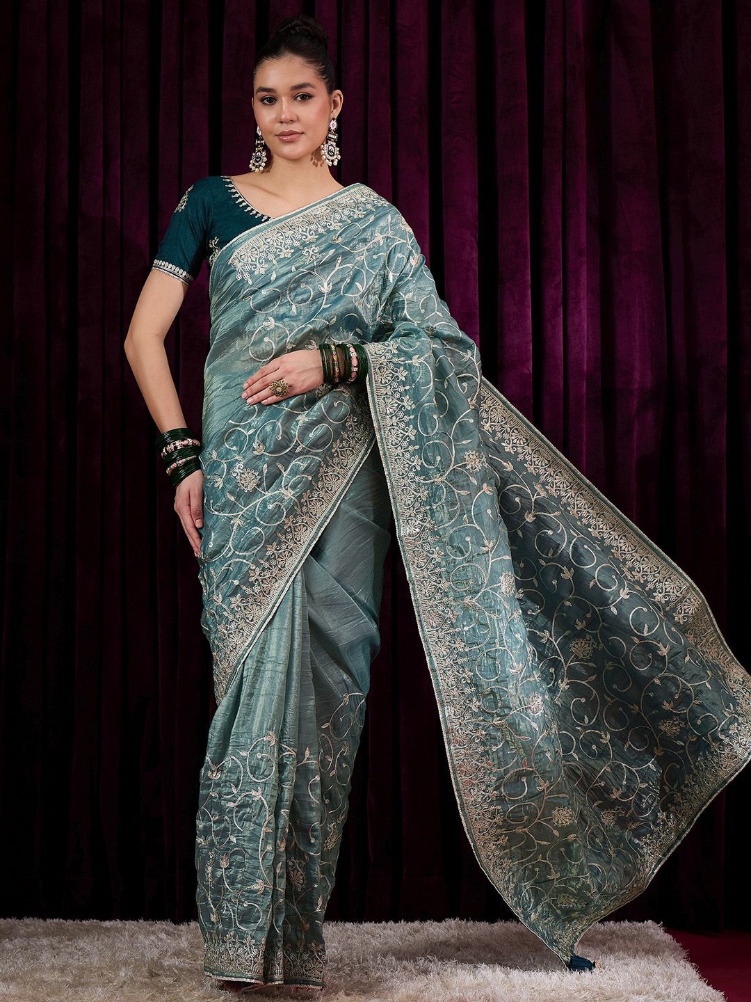 

Saree mall Woven Design Gotta Patti Sarees, Teal
