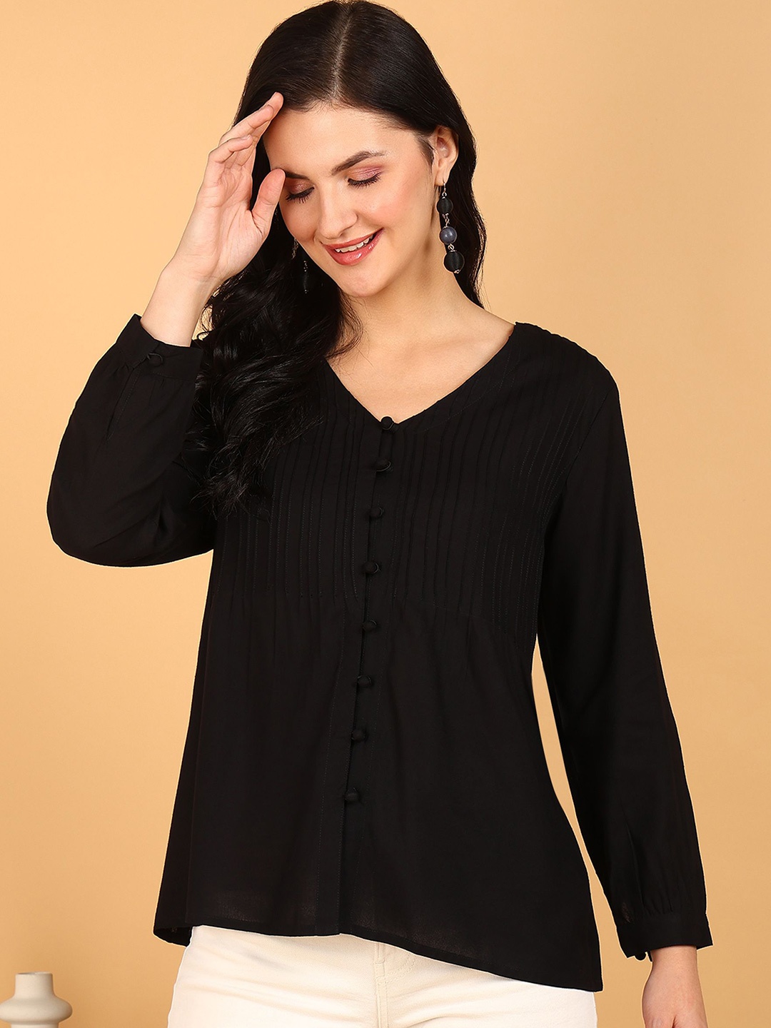 

FUBAR Women Solid V-Neck Top, Black