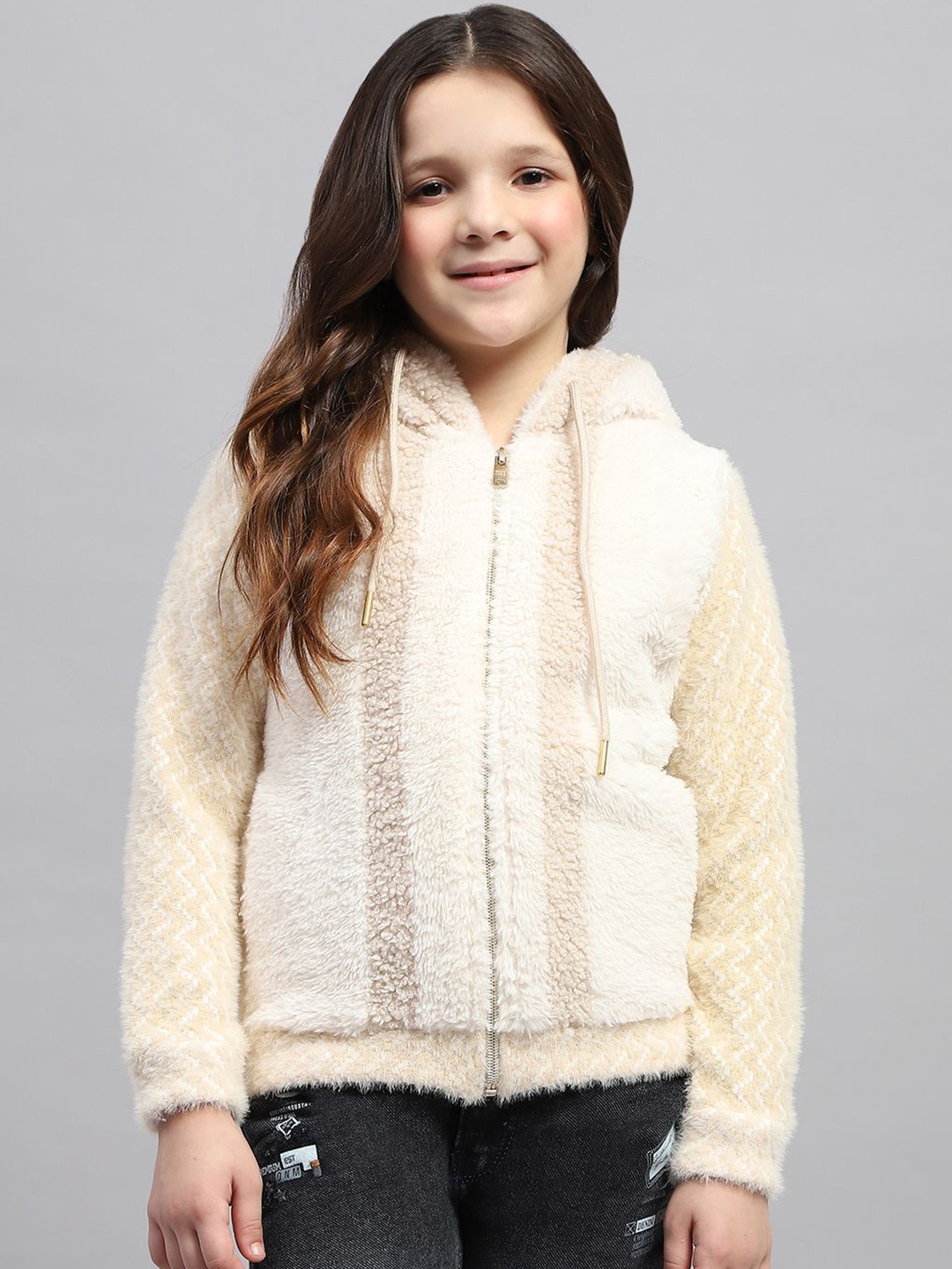 

Monte Carlo Girls Hooded Striped Sweatshirt, Beige