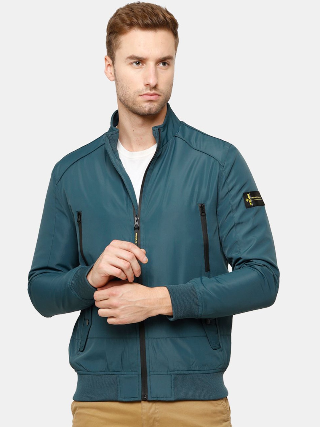 

WROGN Men Bomber Jacket with Zip Detail, Teal