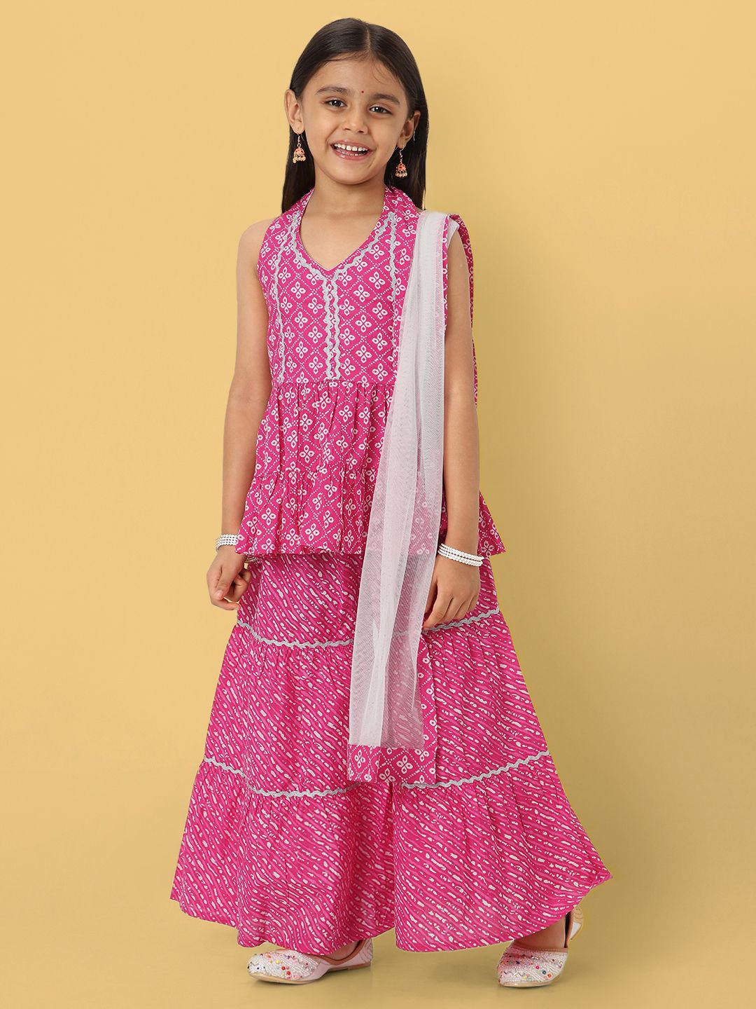 

Nauti Nati Girls Printed Sleeveless Sharara Set with Dupatta, Pink