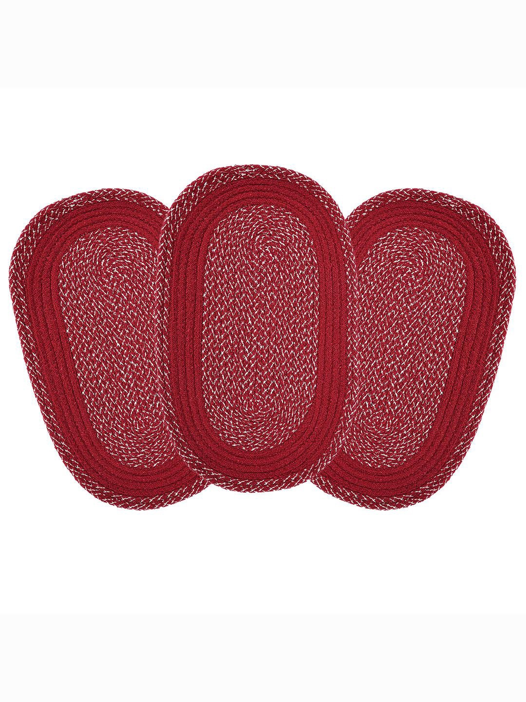 

Kuber Industries Red & White 3 Pieces Cotton Non Slip Door Mat