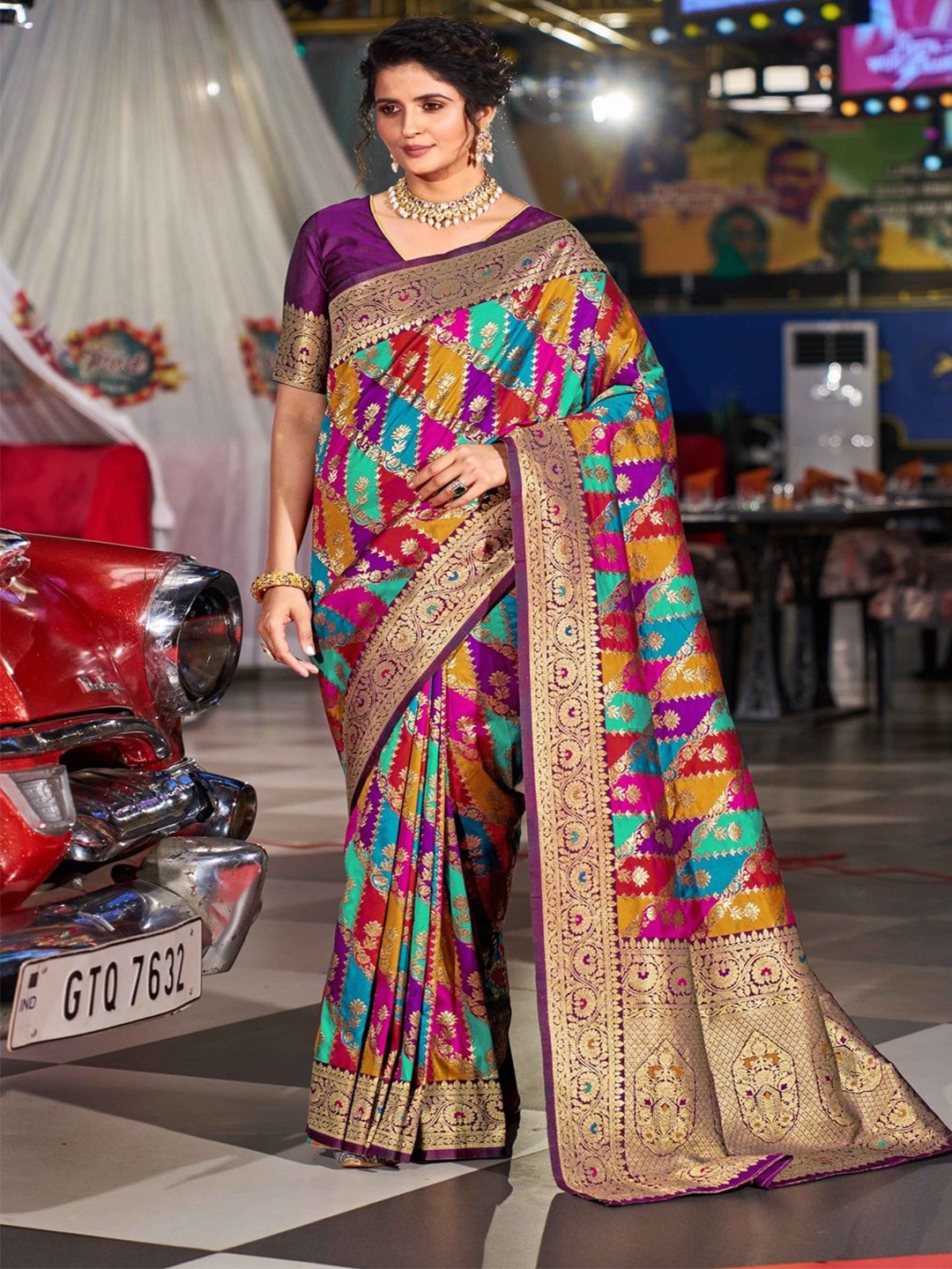 

Krimmple Woven Design Saree With Zari, Purple