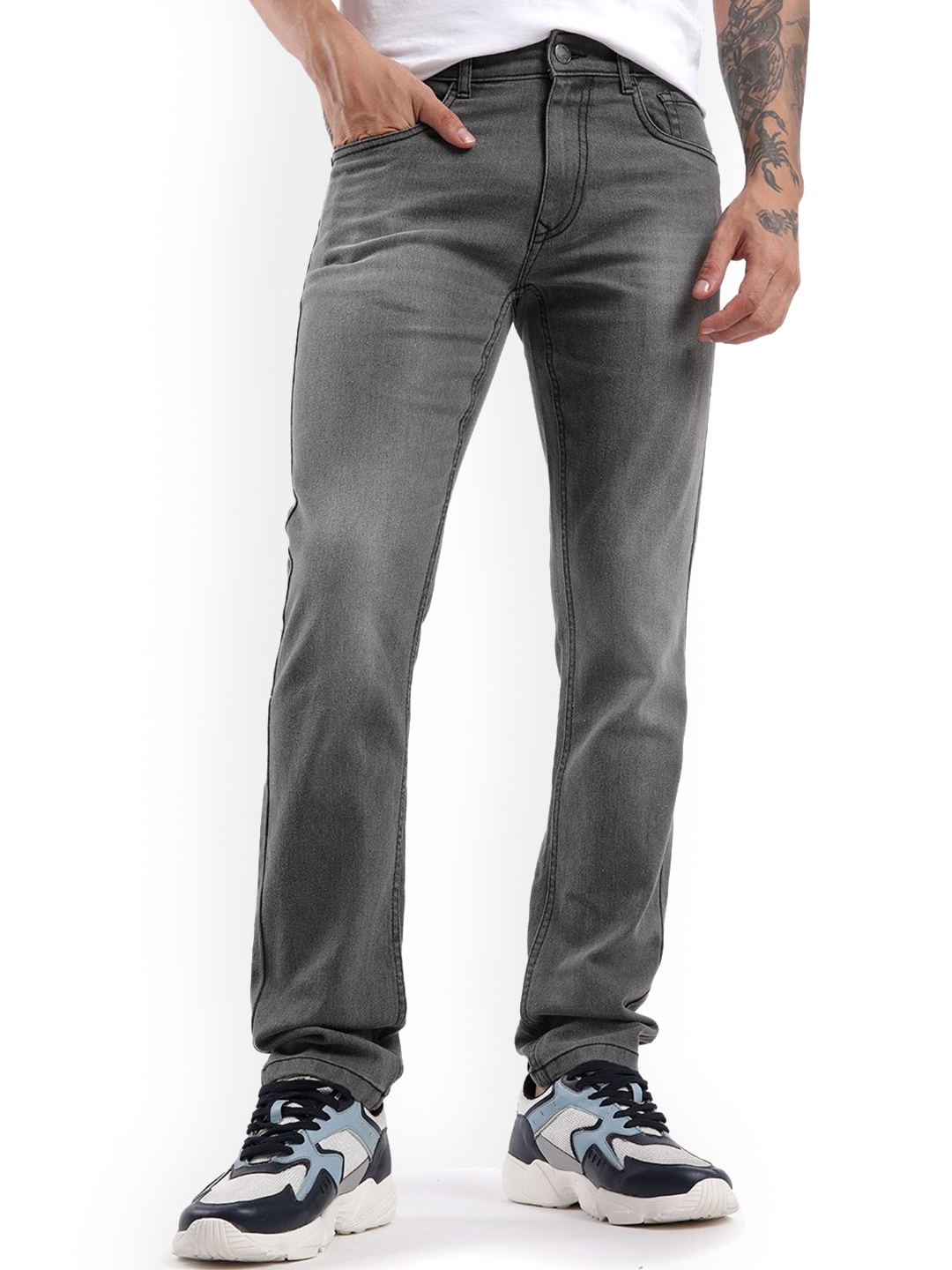 

WROGN Men Slim Fit Low Distress Heavy Fade Jeans WSJN2081F-Grey
