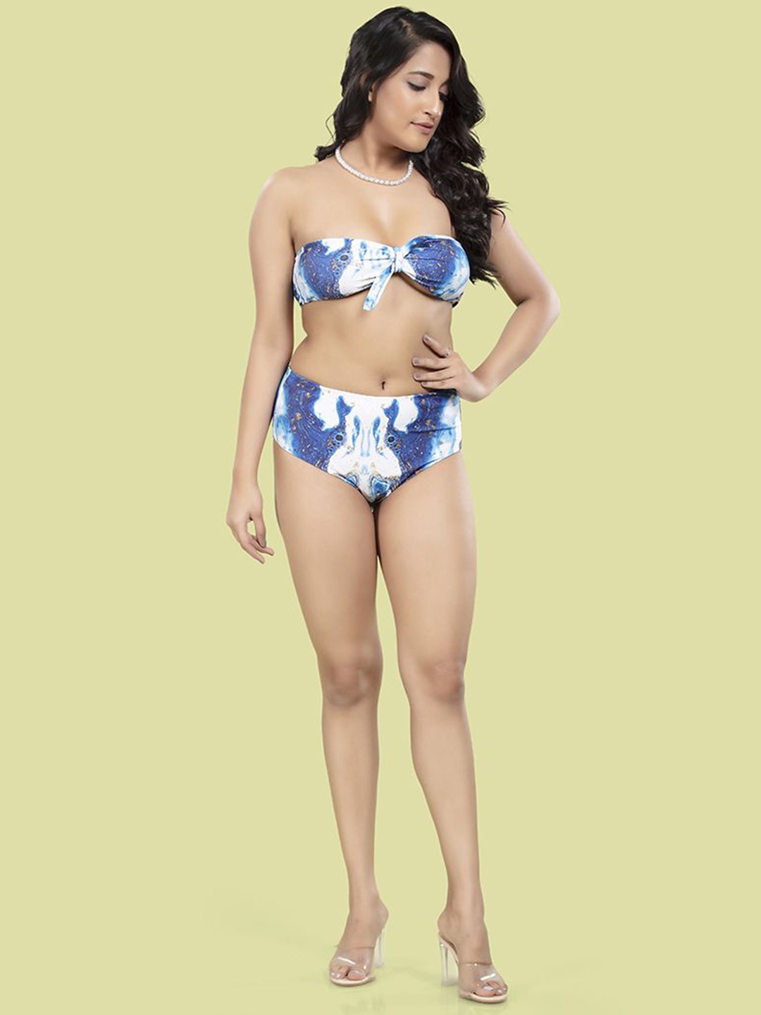 

BOLD & BAE Printed Beach Wear Bikini Set With Sarong, Blue
