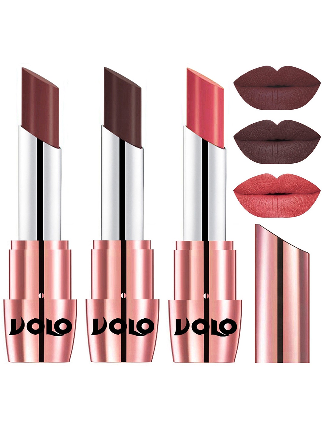 

VOLO Set Of 3 Creme Matte Lipstick -3.5 g Each-Coffee-634-Dark Peach-635-Chocolate-637, Beige