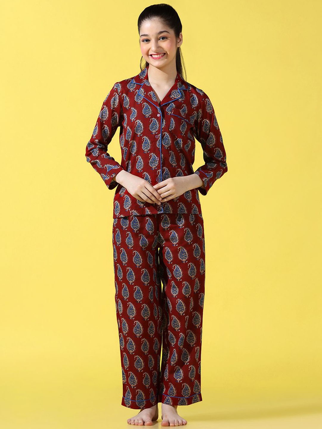 

Cherry & Jerry Girls Pure Cotton Printed Night suit, Maroon