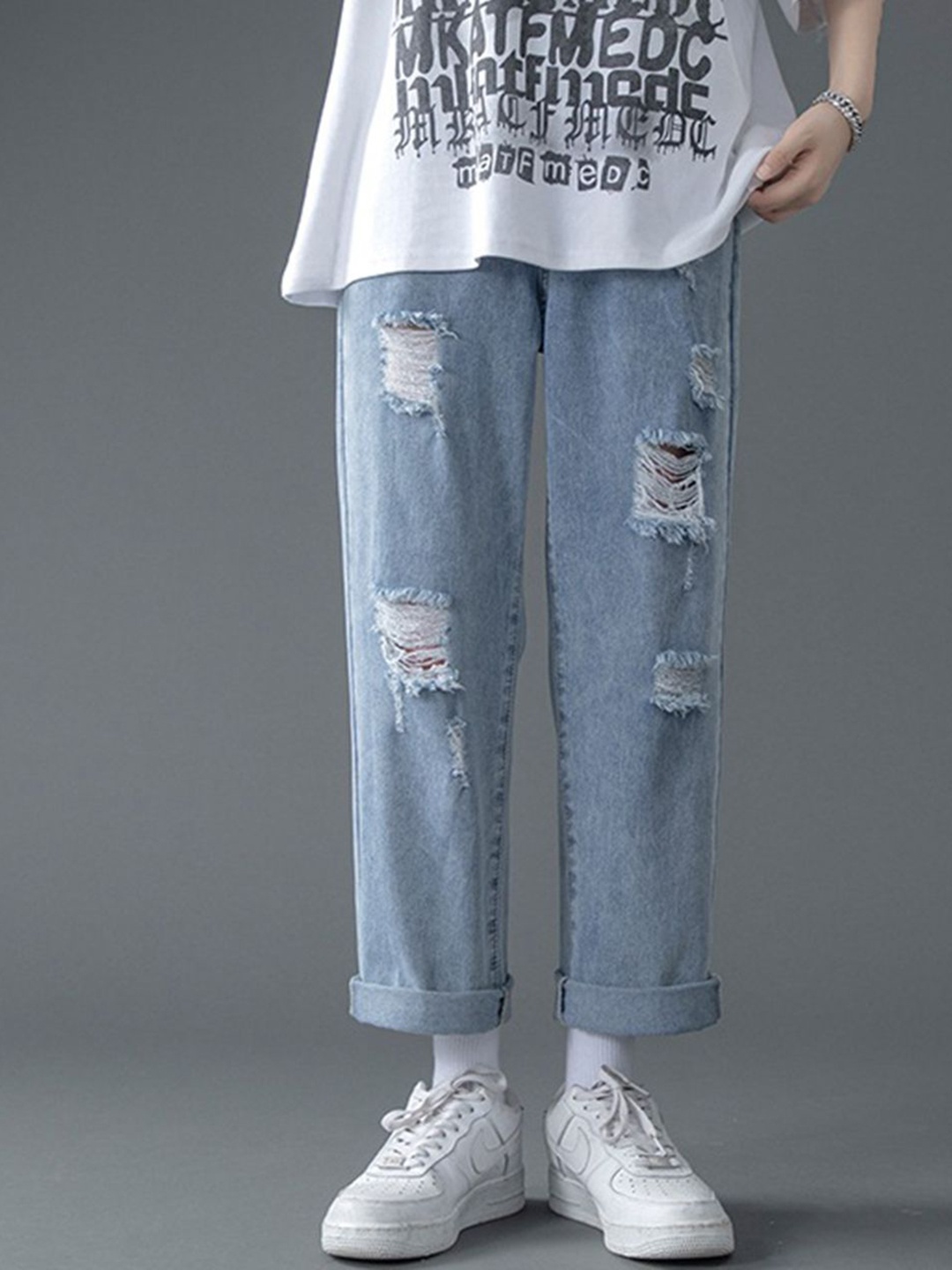

HERE&NOW Men Relaxed Fit Highly Distressed Jeans, Blue