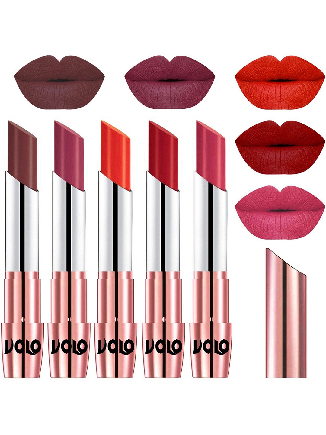 

VOLO Set Of 5 Creme Matte Lipstick 3.5g Each-Coffee-Rose Pink-Coral-Tomato Red-Pink