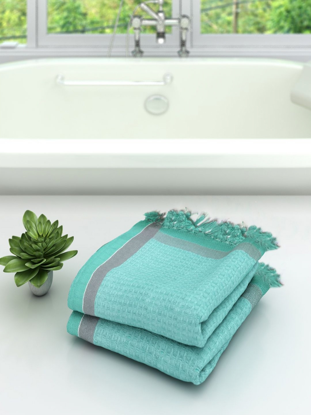 

Aura Sea Green & Grey 2 Pieces Cotton 210 GSM Bath Towels
