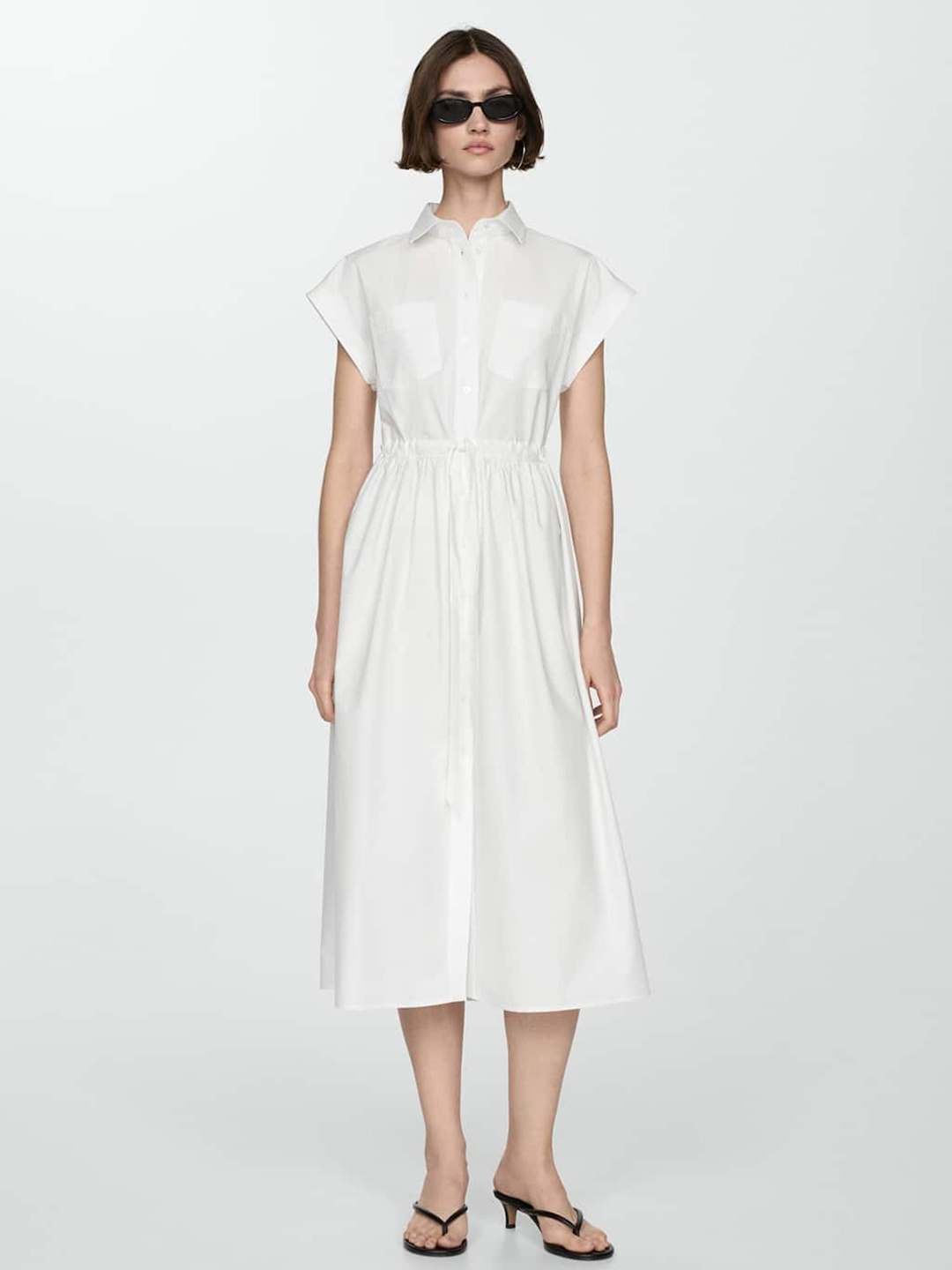 

MANGO Pure Cotton Shirt Midi Dress, White