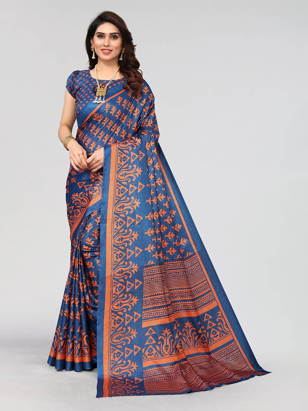 

VIRICA Ethnic Motifs Printed Saree, Blue