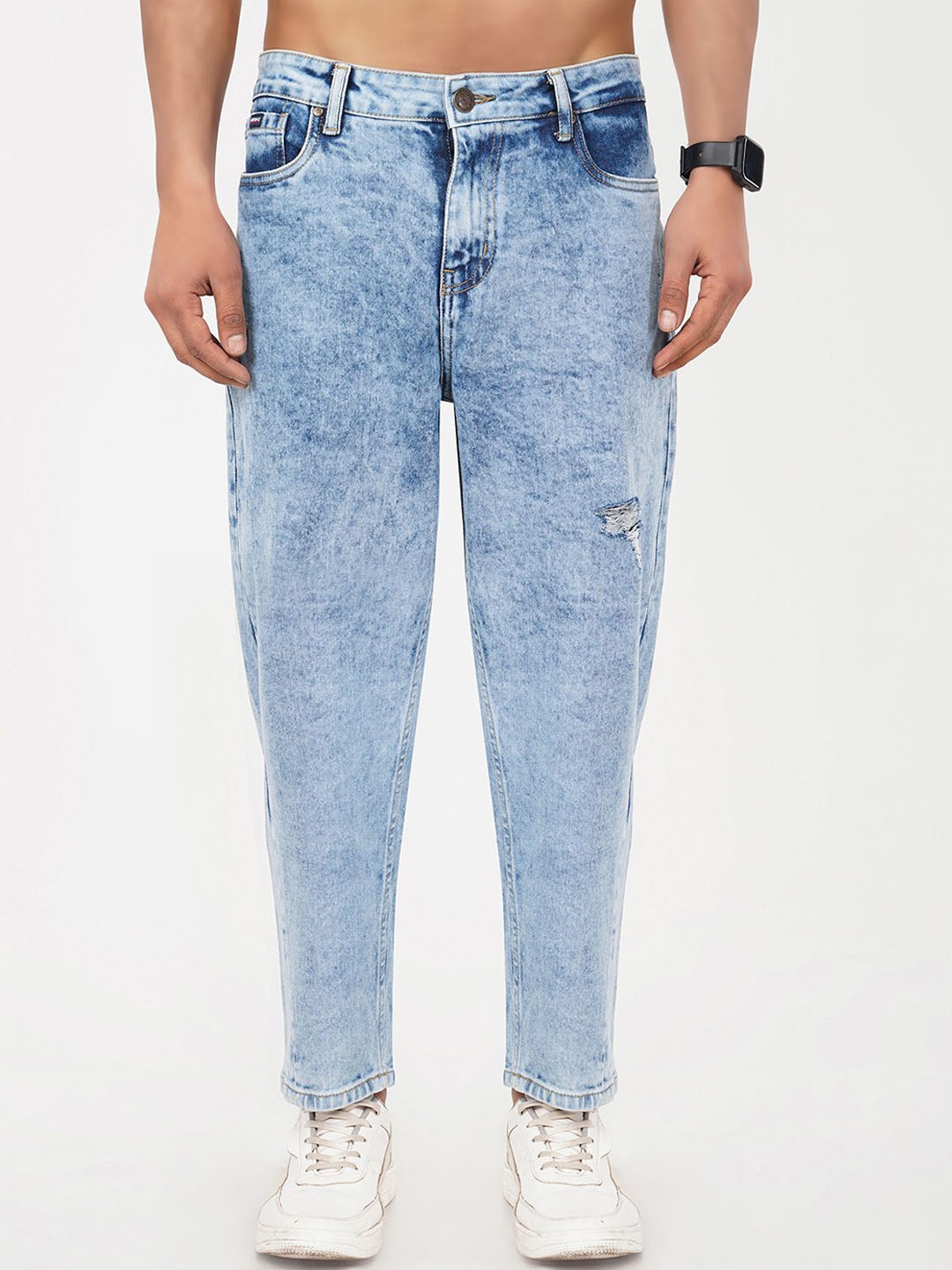 

MEGHZ Men Mid-Rise Relaxed Fit Mildly Distressed Heavy Fade Stretchable Jeans, Blue